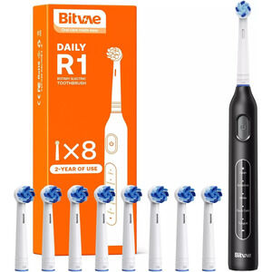 R1 Rotating Electric Toothbrush with 8 Brush Heads for Adults and Kids, 60-Day B